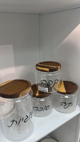 סט קפה/סוכר/תה זכוכית מכסה עץ