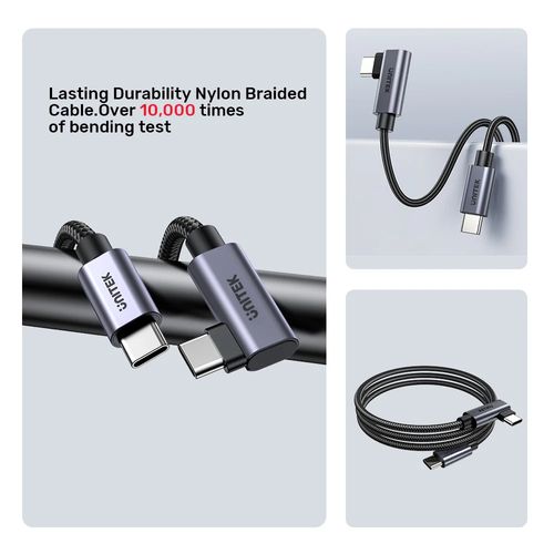 כבל טעינה 100W USB-C בזווית 90 מעלות Unitek אורך 2 מטר