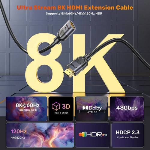 כבל מאריך Unitek HDMI 2.1 Ultra Stream 8K אורך 2 מטר.