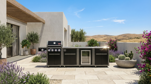 גריל רבולושן 4 שחור + כירת צד גז + יח’ כיור + יח’ מקרר Coleman + ארון אחסון 