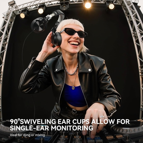 אוזניות OneOdio A71D חוטיות Over-Ear בצבע שחור עם מיקרופון בום נתיק, דרייברים 40מ
