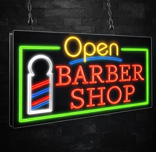 שלט לד ניאון Barber Shop Open – גודל 40×80 ס
