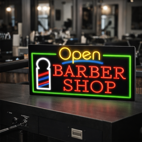 שלט לד ניאון Barber Shop Open – גודל 40×80 ס