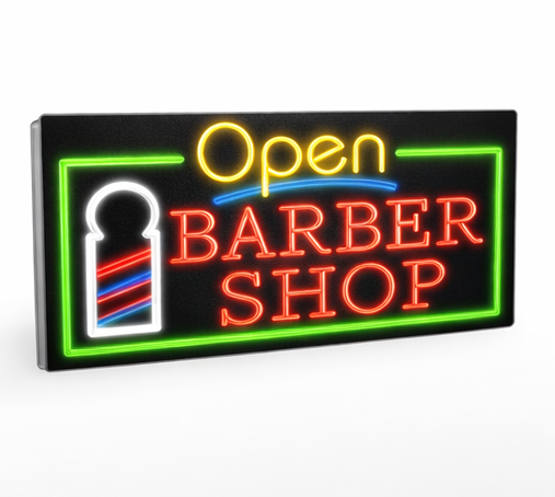 שלט לד ניאון Barber Shop Open – גודל 40×80 ס"מ