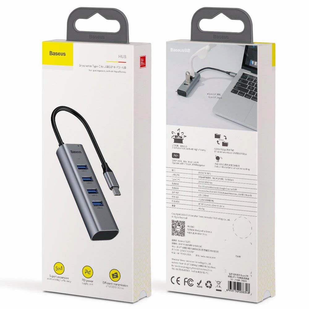 מפצל ומתאם Baseus Enjoy Series USB-C to 4xUSB 3.0 + PD Hub