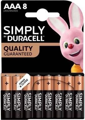 8 סוללות AAA אלקליין Duracell Simply