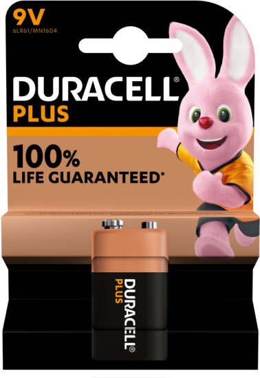 סוללת 9V אלקליין Duracell Plus 
