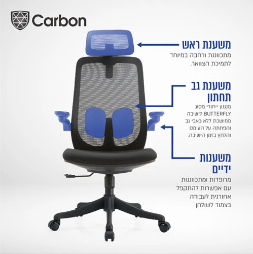 כיסא משרדי אורתופדי גמיש כולל משענת ראש דגם CARBON TITANIUM LUX