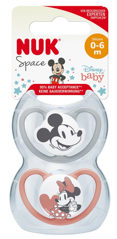 זוג מוצצי ספייס מיני מאוס 0-6 חודשים אדום-אפור NUK