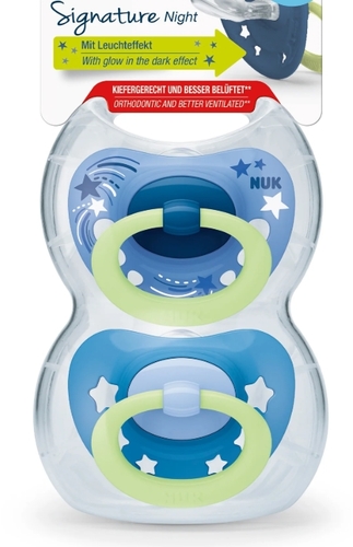  זוג מוצצי Signature Night כחול זוהר בחושך 0-6 חודשים NUK