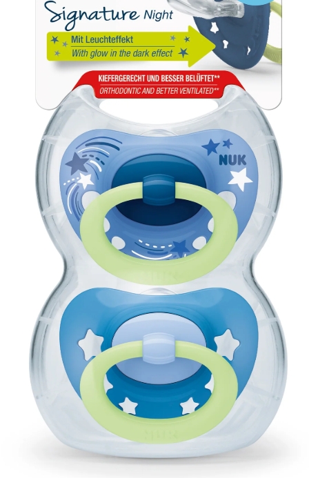  זוג מוצצי Signature Night כחול זוהר בחושך 0-6 חודשים NUK