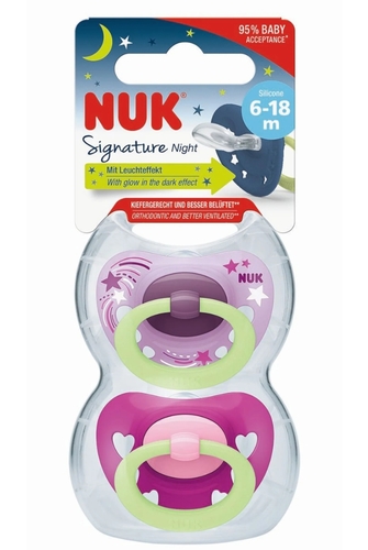 זוג מוצצי Signature Night זוהר בחושך 6-18 חודשים NUK