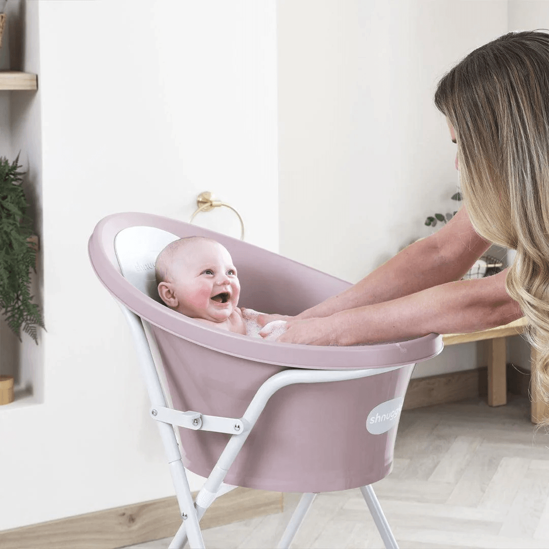 אמבטיה קומפקטית לתינוק עם מעמד גבוה מתקפל Shnuggle צבע ורוד