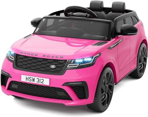 מכונית ממונעת 12V לילדים Range Rover Velar צמיגי EVA, שלט רחוק, אורות ומושב כפול - ורוד