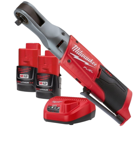 רצ'ט נטען D3/8 12V + שתי סוללות 2AH מבית Milwaukee