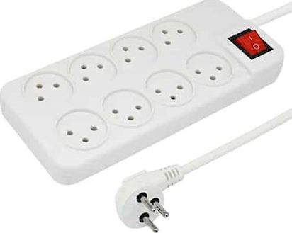 רב שקע 8 כולל מפסק + כבל עד 1 מטר, 505 XS-XBK82, MULTI SOCKET 8WAY WITH ON-SWITCH CABLE :H05VV-F3G1.5MM2 1M