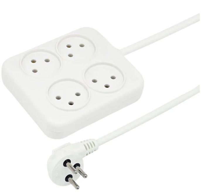 רב שקע 4 מרובע + כבל עד 1 מטר, 505 XS-XB42, MULTI SOCKET 4WAY WITHOUT  ON-SWITCH CABLE :H05VV-F3G1.5MM2 1M