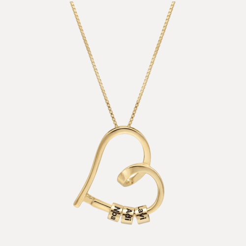 שרשרת לב בעיצוב חרוזי חריטה בציפוי זהב 