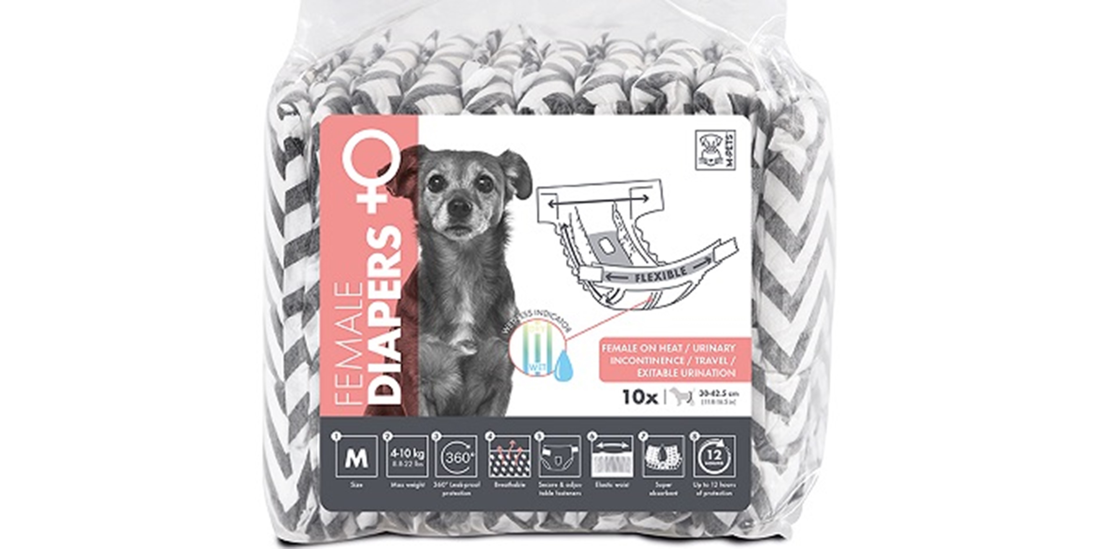אם פטס כלב חיתולים חד פעמיים M - מותן 28/48 ס"מ
