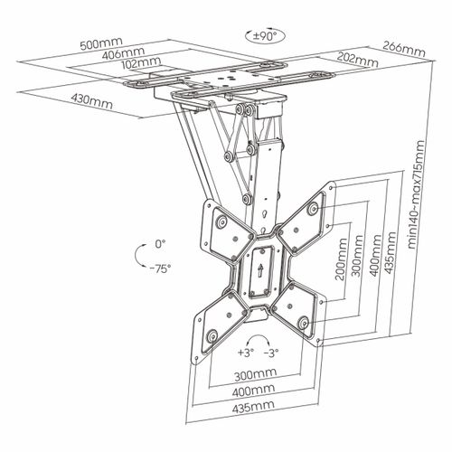 זרוע למסכים לתליה מהתקרה לטלוויזיה למסך חשמלי מתכוונן לצדדים עד Lumi Brateck 23