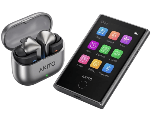 נגן אקיטו MP3 משולב עם אוזניות בלוטוס Akito X-POD