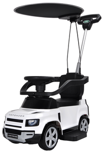 בימבה ישיבה עם מוט דחיפה וכיוונון להורה LANDROVER DEFENDER עם צופר וגגון - לבן