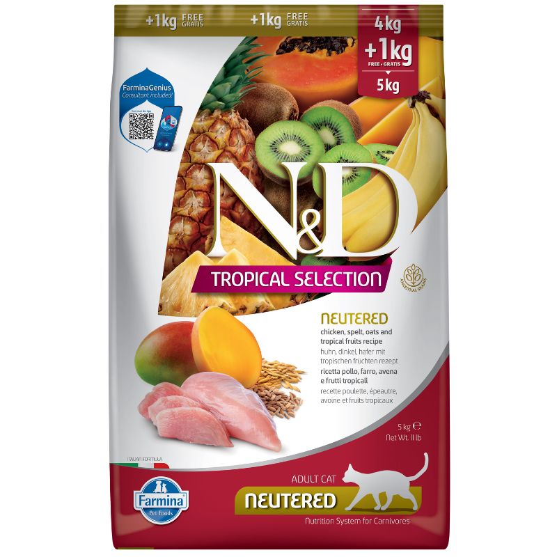 N&D טרופיקל עוף חתול מסורס 5 קג 