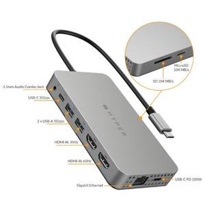 מפצל HyperDrive Dual 4K HDMI 10-in-1 USB-C Hub - Space Gray - HYHDM1H