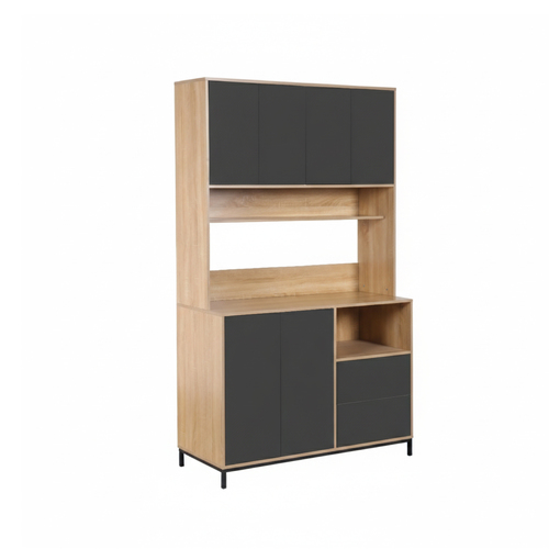 ארון שירות למטבח 120×210 עם מקום למיקרוגל דגם אוריין Orian אפור משולב עץ | מבית WOODY