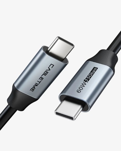 כבל CABLETIME USB-C to USB-C 60W - טעינה מהירה 3A, נתונים 5Gbps ווידאו 4K@60Hz