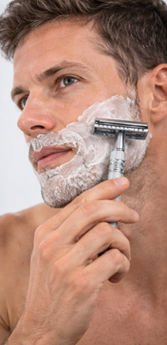 ידית תער בטיחותי Safety Razor עם נרתיק עור חום