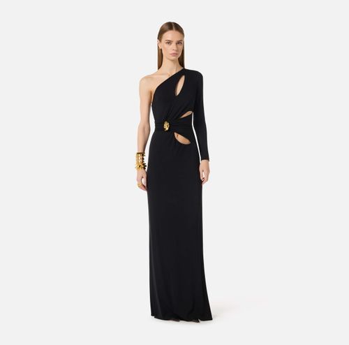 Red Carpet dress in crêpe fabric with jewel detail