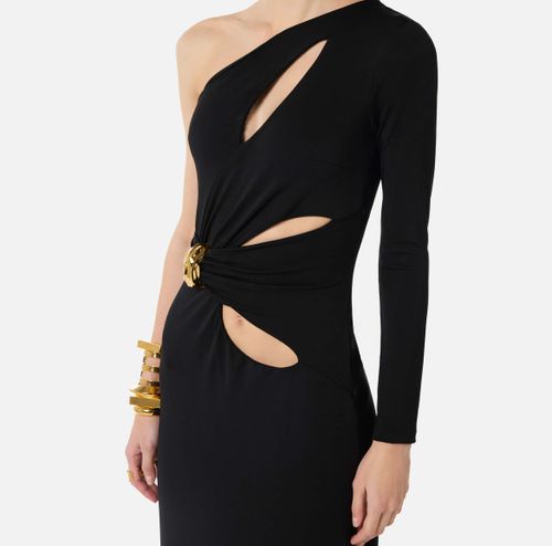 Red Carpet dress in crêpe fabric with jewel detail
