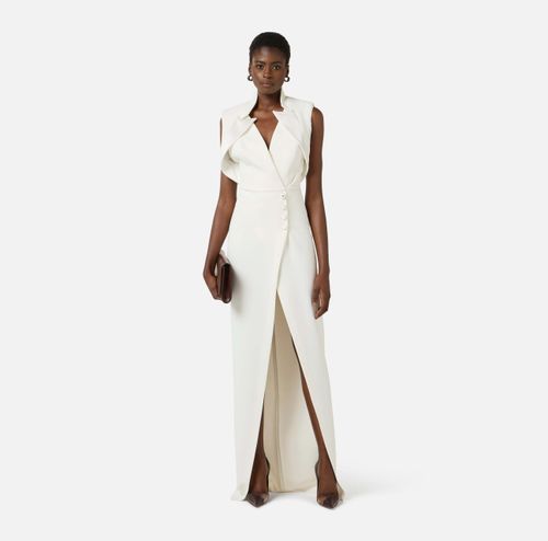 Red Carpet dress in lightweight crêpe fabric with satin lapels