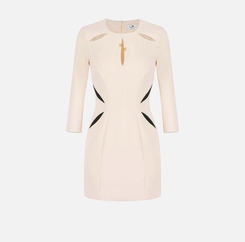 Mini dress in lightweight crêpe fabric with two-colour cut-outs