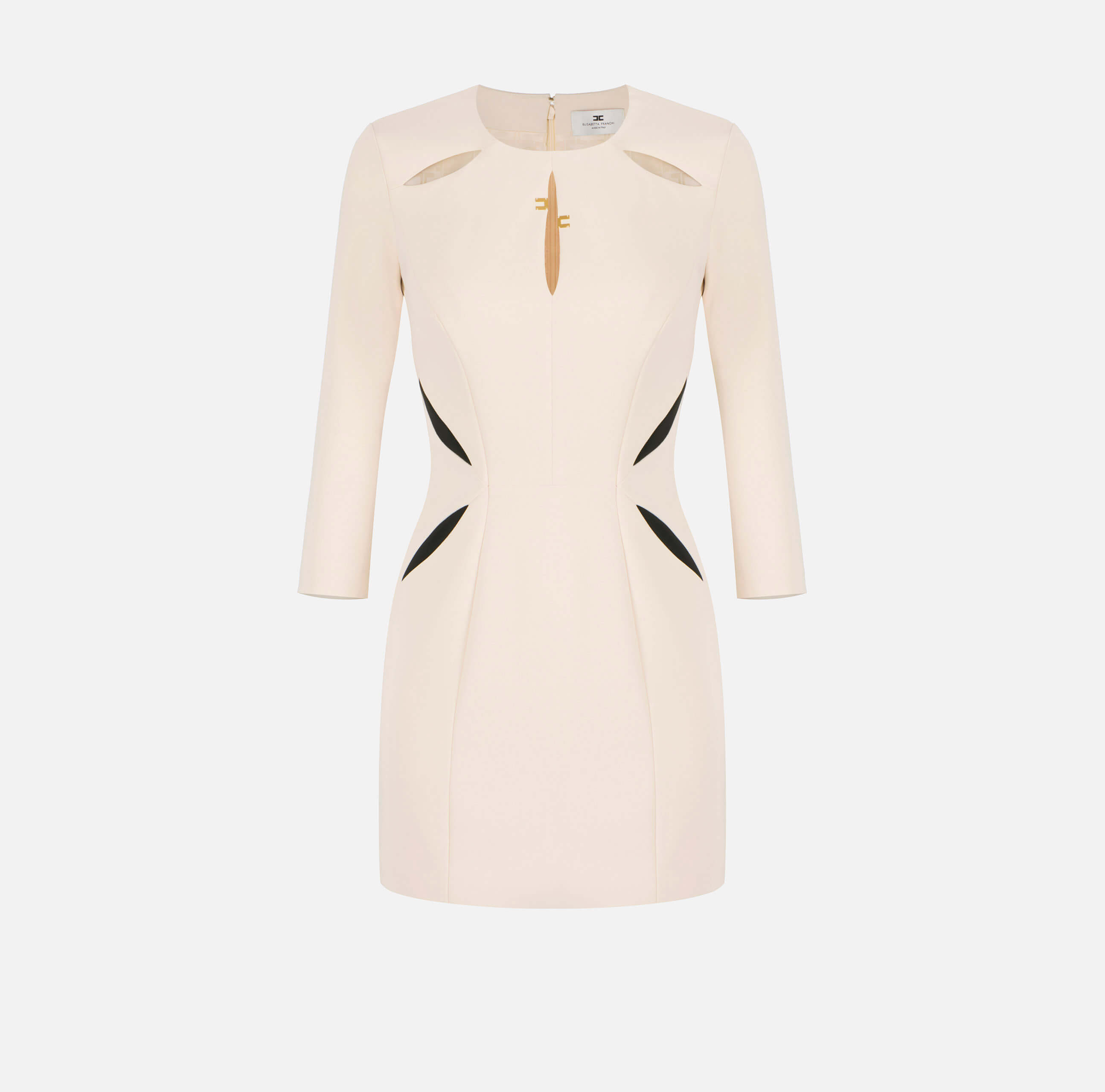 Mini dress in lightweight crêpe fabric with two-colour cut-outs