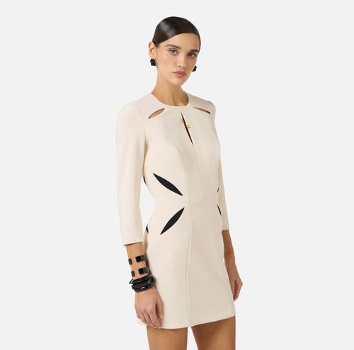 Mini dress in lightweight crêpe fabric with two-colour cut-outs