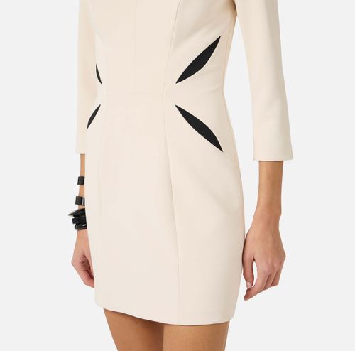 Mini dress in lightweight crêpe fabric with two-colour cut-outs