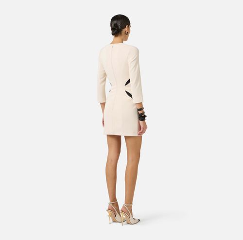 Mini dress in lightweight crêpe fabric with two-colour cut-outs