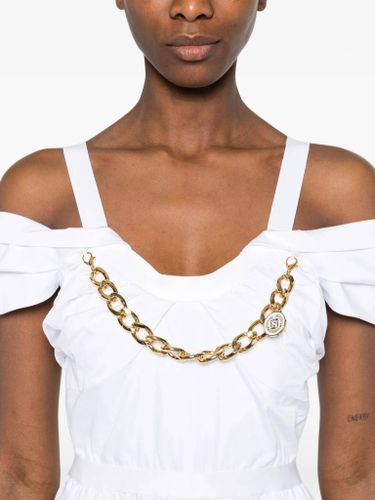 Stretch cotton dress with jewel chain