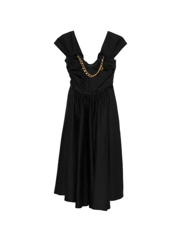 Stretch cotton dress with jewel chain