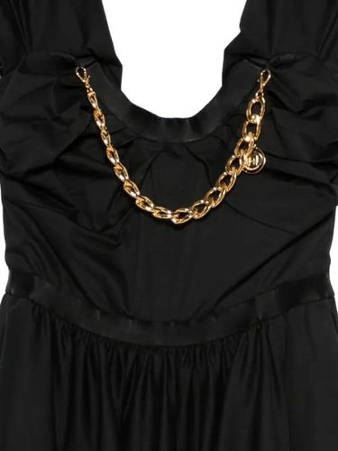 Stretch cotton dress with jewel chain