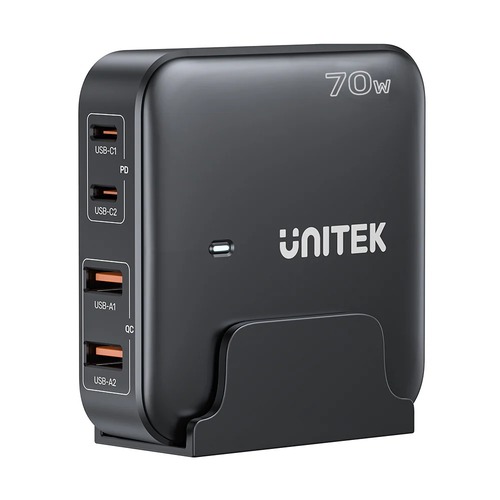 עמדת טעינה שולחנית 4 יציאות 70W בטכנולוגיית Unitek GaN 