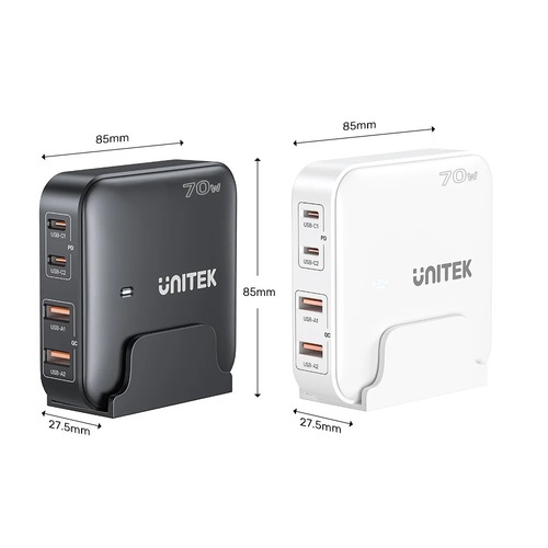 עמדת טעינה שולחנית 4 יציאות 70W בטכנולוגיית Unitek GaN 