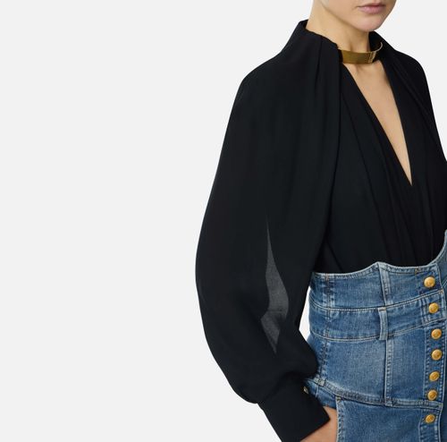 Blouse in viscose georgette fabric with jewel detail
