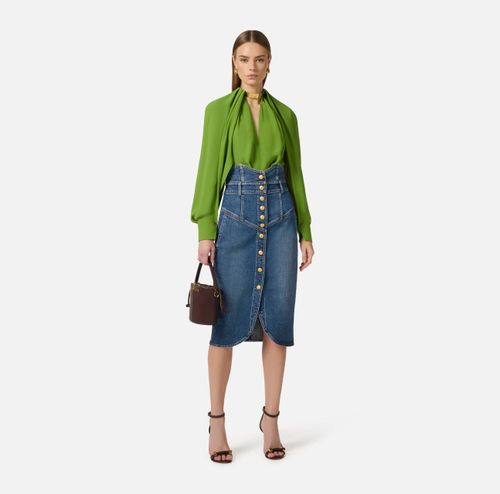 Blouse in viscose georgette fabric with jewel detail