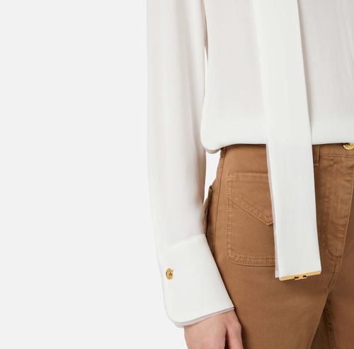 Blouse in viscose georgette fabric with sash belt