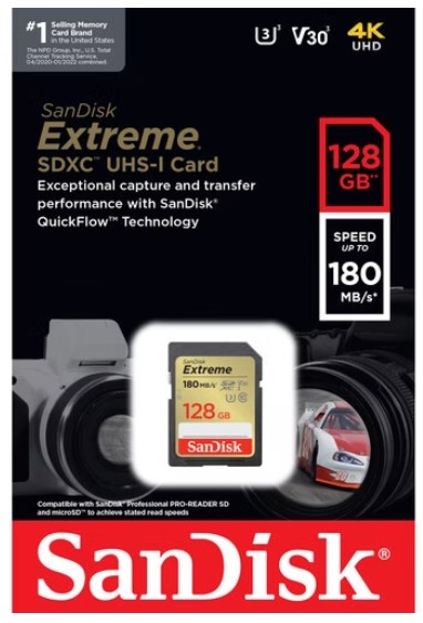 כרטיס זיכרון SanDisk EXTREME SDXC UHS-I card 128GB