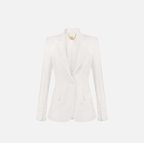 Jacket in double layer stretch crêpe fabric with raw-edge trims