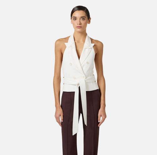 Gabardine waistcoat with belt